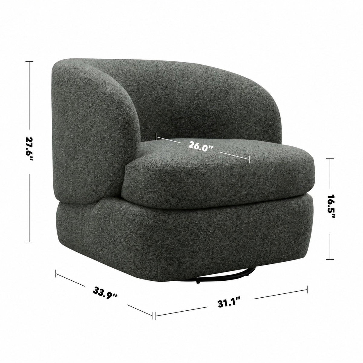 Modern Mixed Weave Fabric Revolving 1 Seater Sofa GOYLE Size Chart
