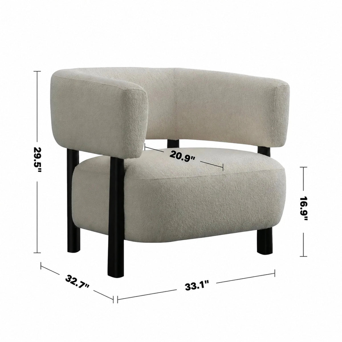 Modern Boucle Fabric 1 Seater Sofa TOPAZ Size Chart