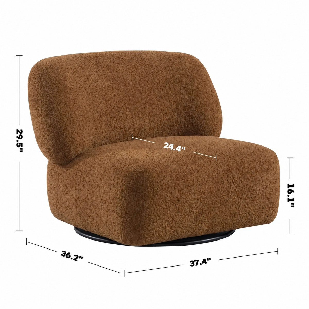 Cream Sherpa Fabric Revolving 1 Seater Sofa VIGOR Size Chart