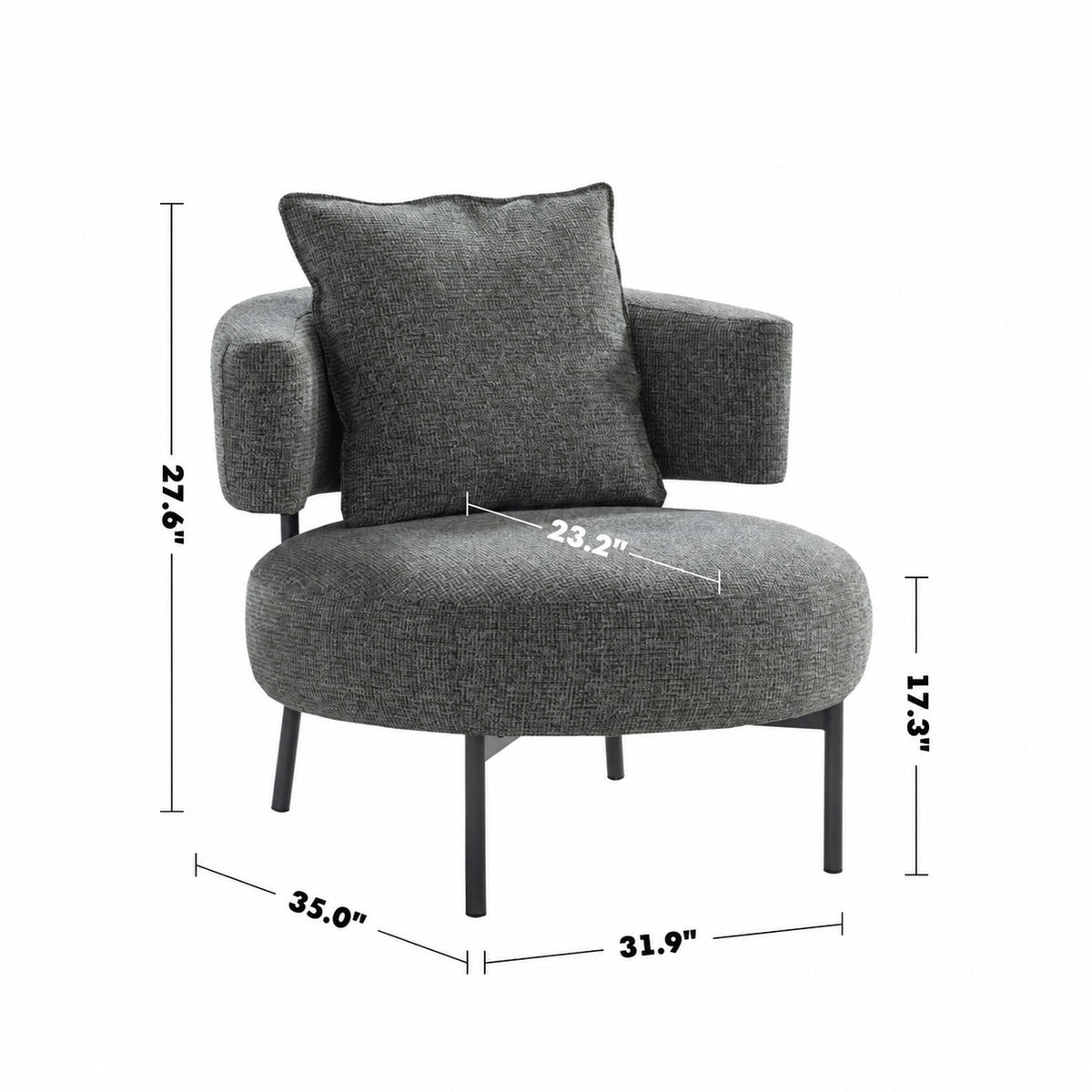 Modern Mixed Weave Fabric 1 Seater Sofa NAVE Size Chart