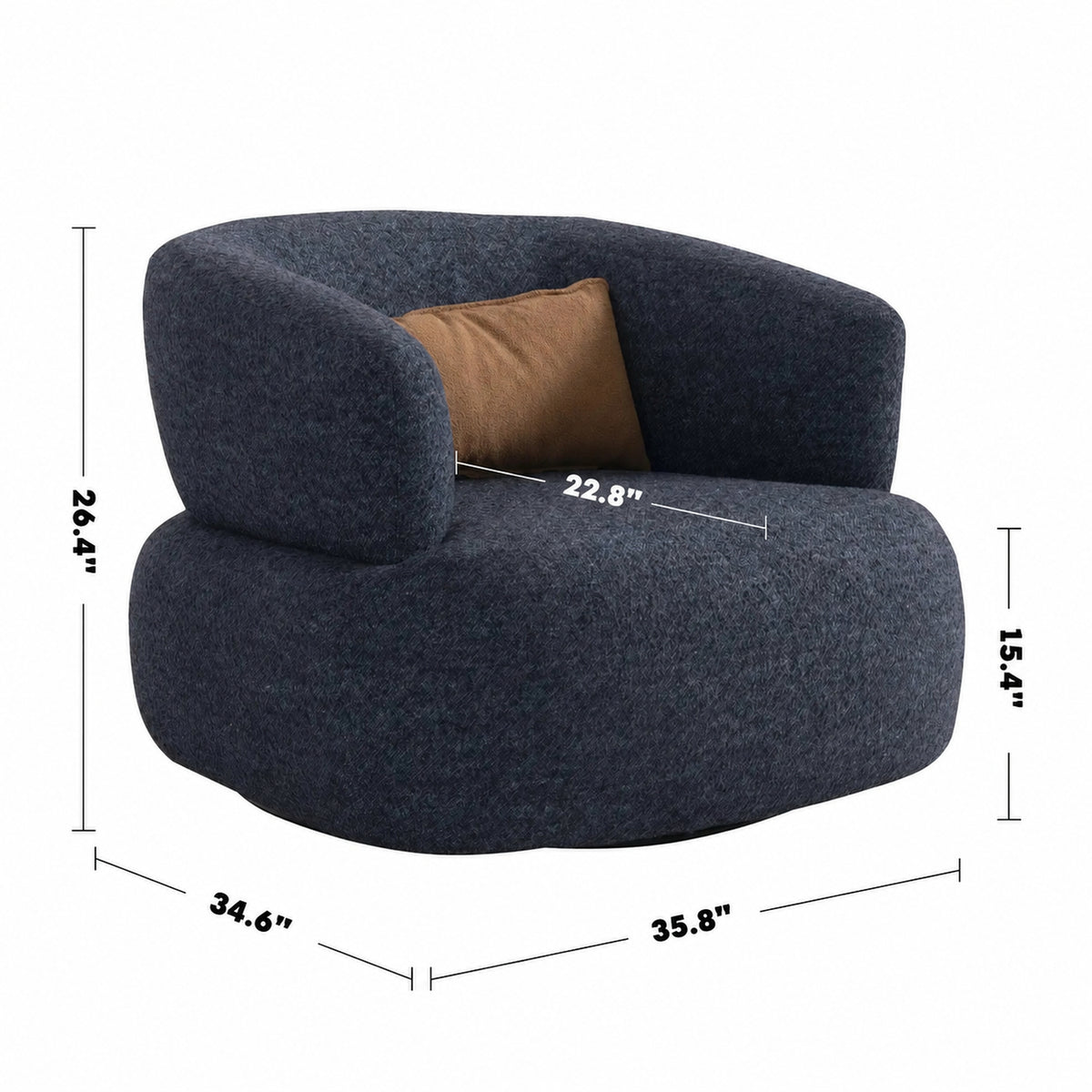 Cream Boucle Fabric Revolving 1 Seater Sofa VANCE Size Chart