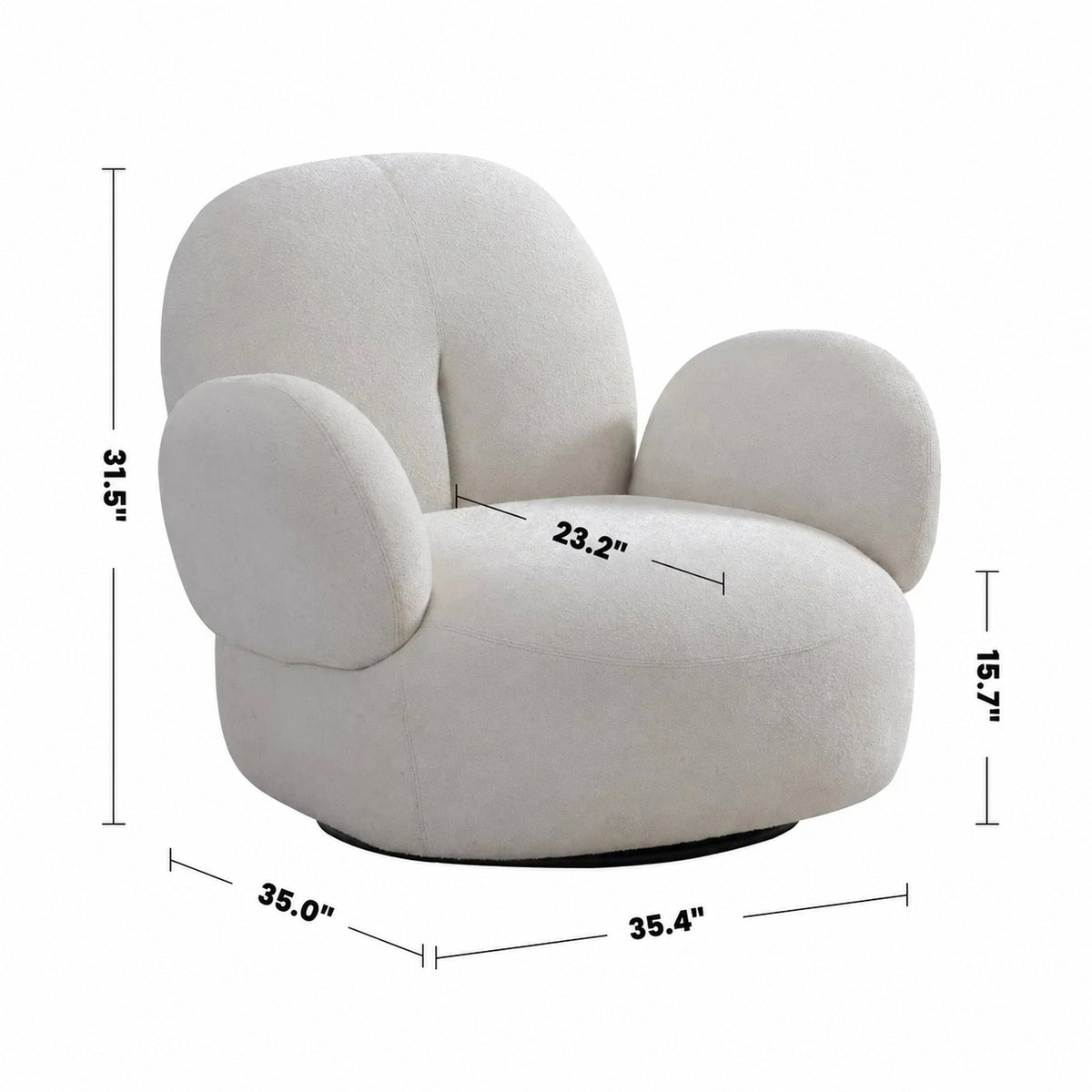 Cream Boucle Fabric Revolving 1 Seater Sofa BOUCLE Size Chart