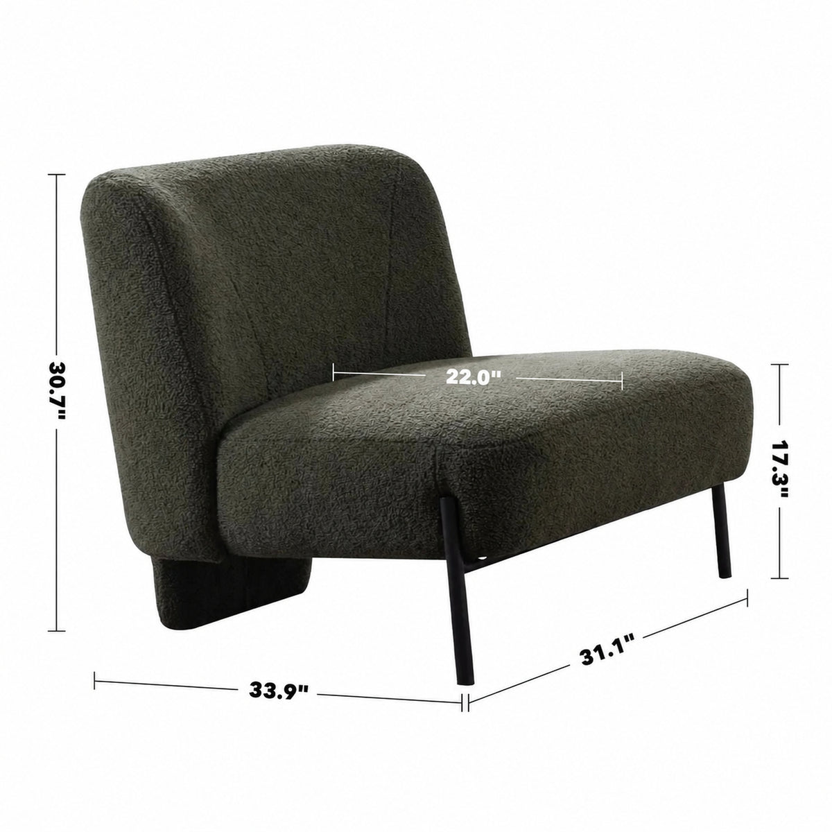 Modern Sherpa Fabric 1 Seater Sofa ATRIUM Size Chart