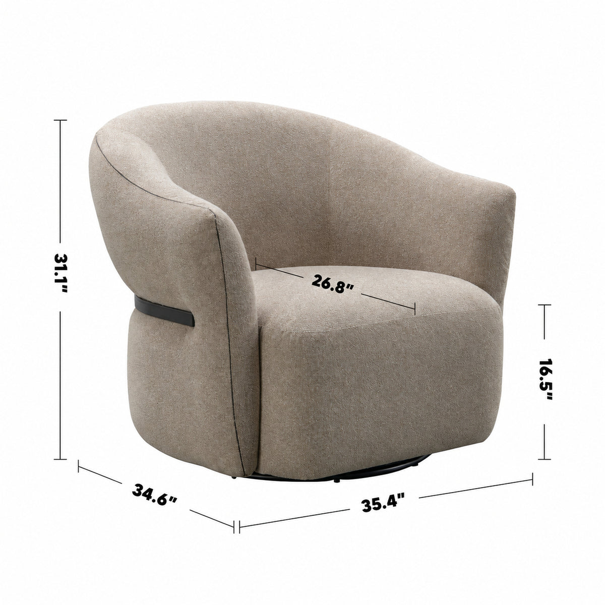 Modern Mixed Weave Fabric Revolving 1 Seater Sofa SLATE Size Chart