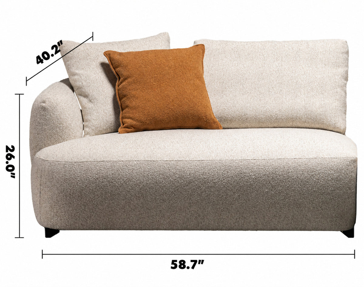 Cream Boucle Fabric Modular Corner 1 Seater Sofa SERENE Size Chart