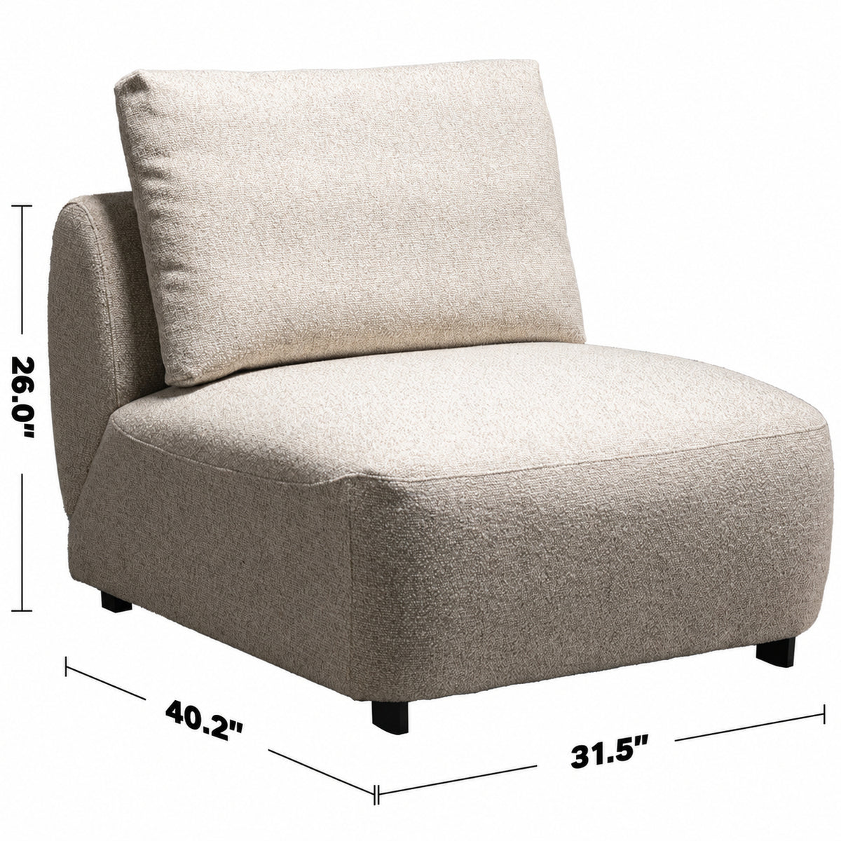 Cream Boucle Fabric Modular Armless 1 Seater Sofa SERENE Size Chart
