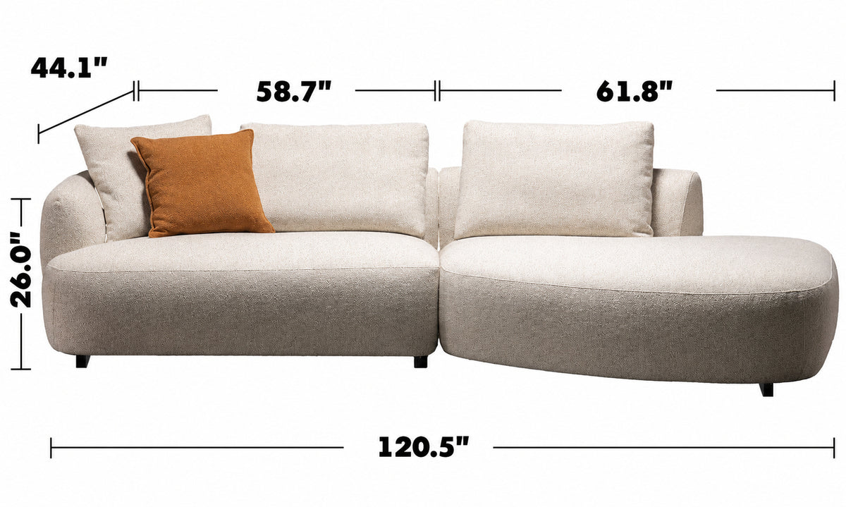 Cream Boucle Fabric Modular L Shape Sectional Sofa SERENE 2+L Size Chart