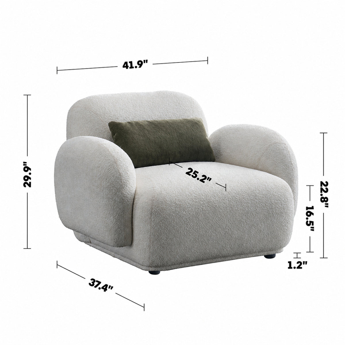 Cream Boucle Fabric 1 Seater Sofa PLUUM Size Chart