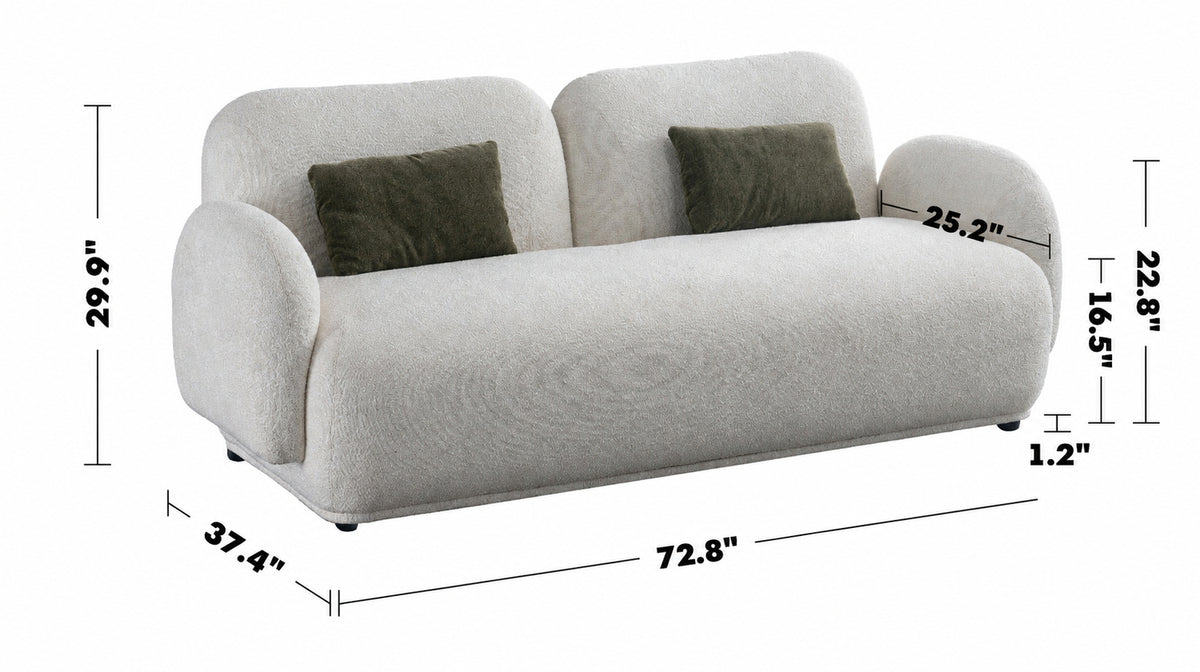 Cream Boucle Fabric 2 Seater Sofa PLUUM Size Chart