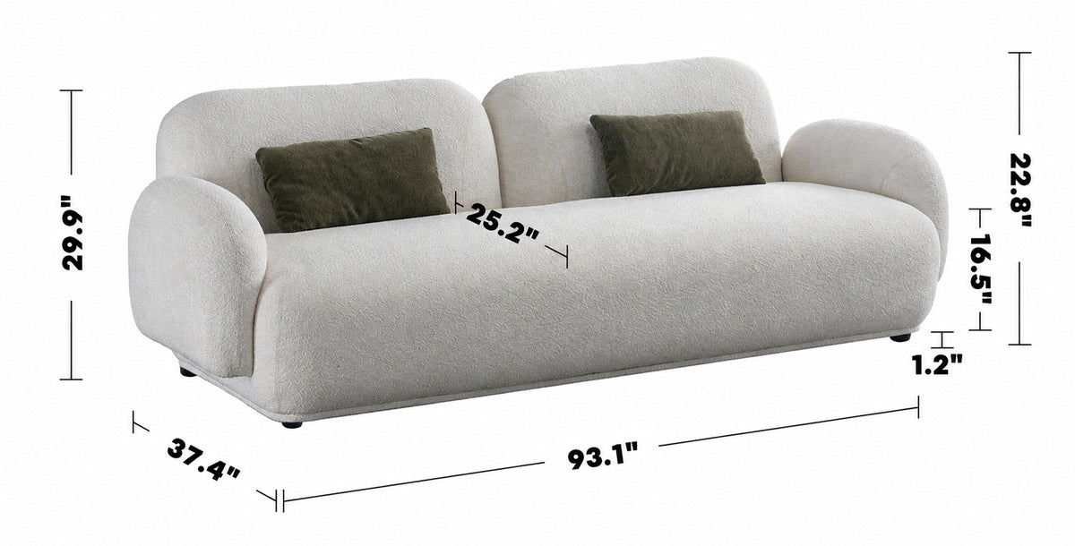 Cream Boucle Fabric 3 Seater Sofa PLUUM Size Chart