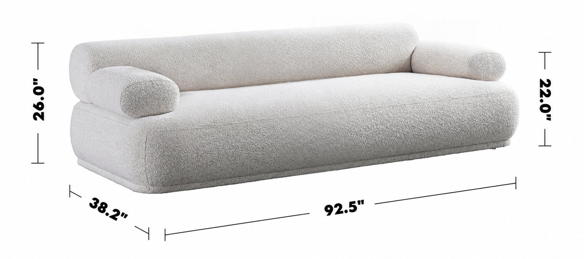 Cream Boucle Fabric 3 Seater Sofa MOCHI Size Chart