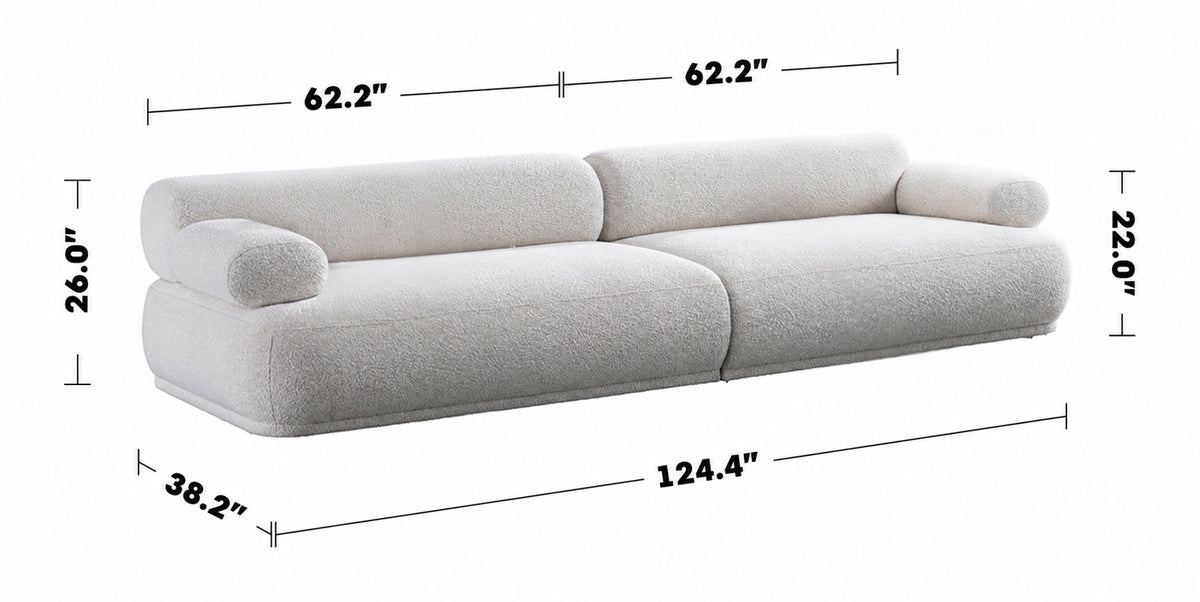 Cream Boucle Fabric 4 Seater Sofa MOCHI Size Chart