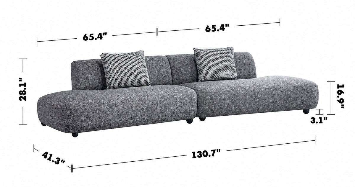 Cream Boucle Fabric 5 Seater Sofa VUUM Size Chart