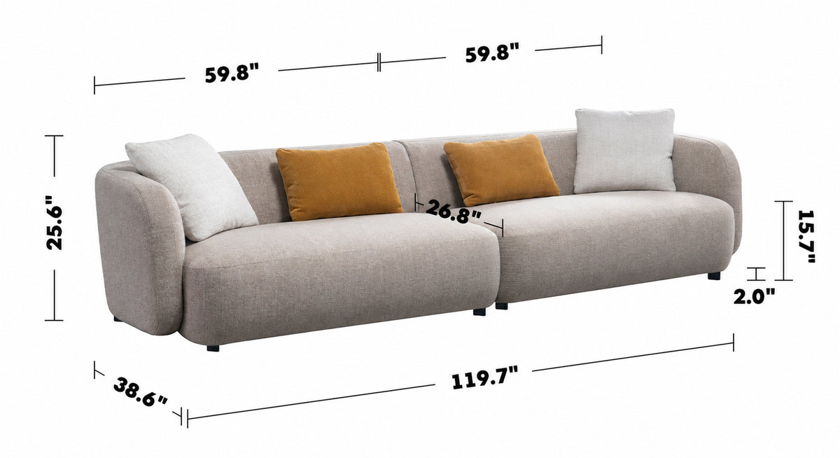 Cream Mixed Weave Fabric 4 Seater Sofa LUMA Size Chart