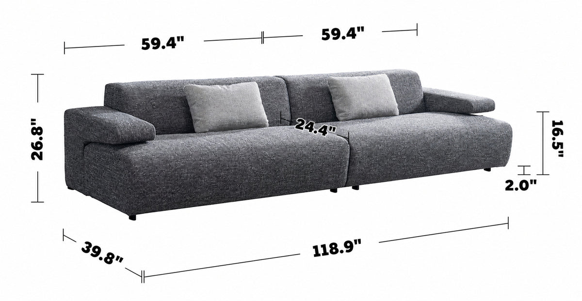 Minimalist Mixed Weave Fabric 4 Seater Sofa TORO Size Chart