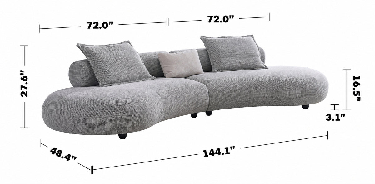 Cream Mixed Weave Fabric 6 Seater Sofa CURVO Size Chart