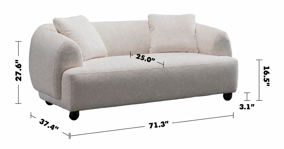 Cream Mixed Weave Fabric 2 Seater Sofa PUFFY Size Chart