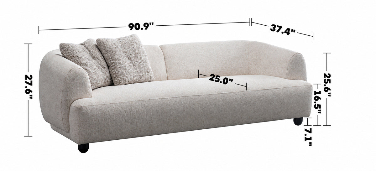 Cream Mixed Weave Fabric 3 Seater Sofa PUFFY Size Chart