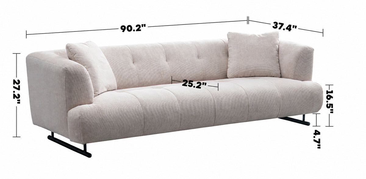 Cream Cotton Fabric 3 Seater Sofa VERDO Size Chart