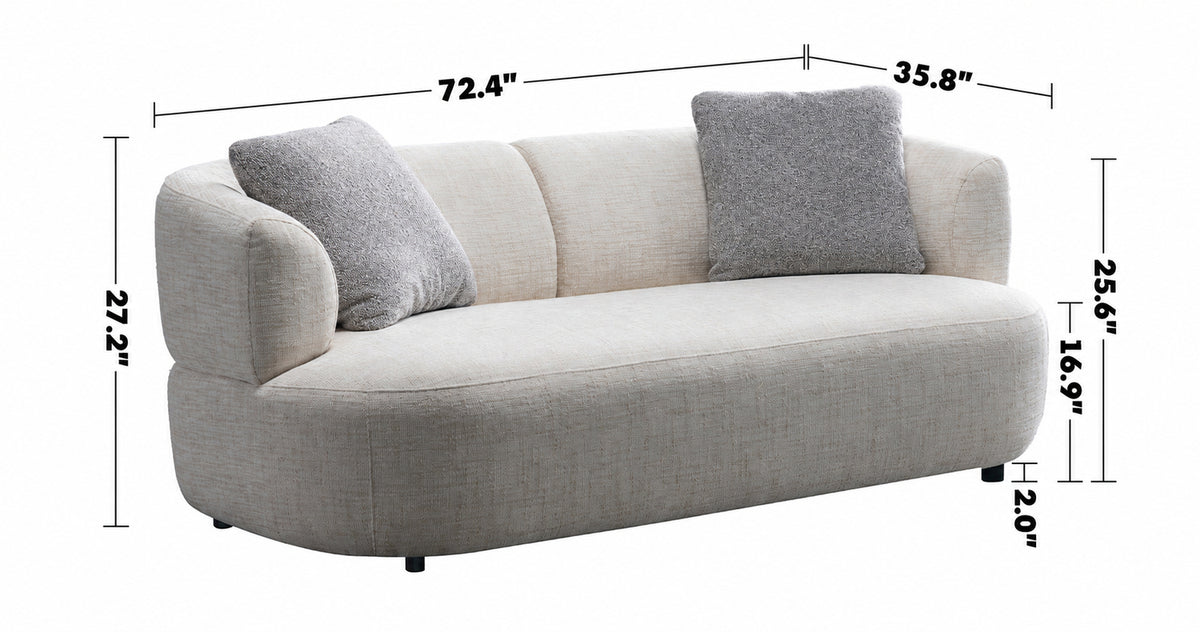 Cream Mixed Weave Fabric 2 Seater Sofa NOIRY Size Chart