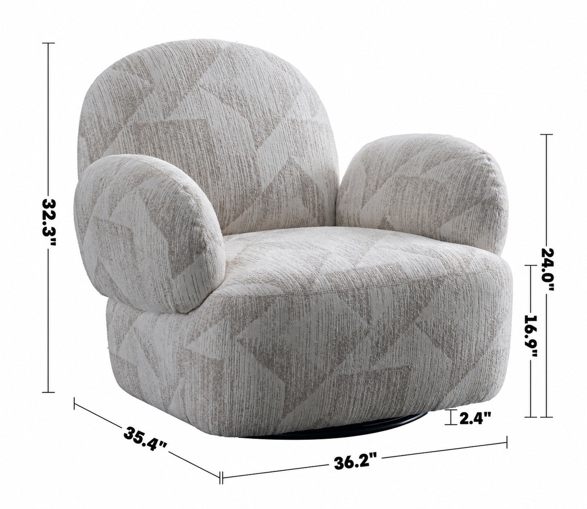 Cream Mixed Weave Fabric Revolving 1 Seater Sofa POMU Size Chart