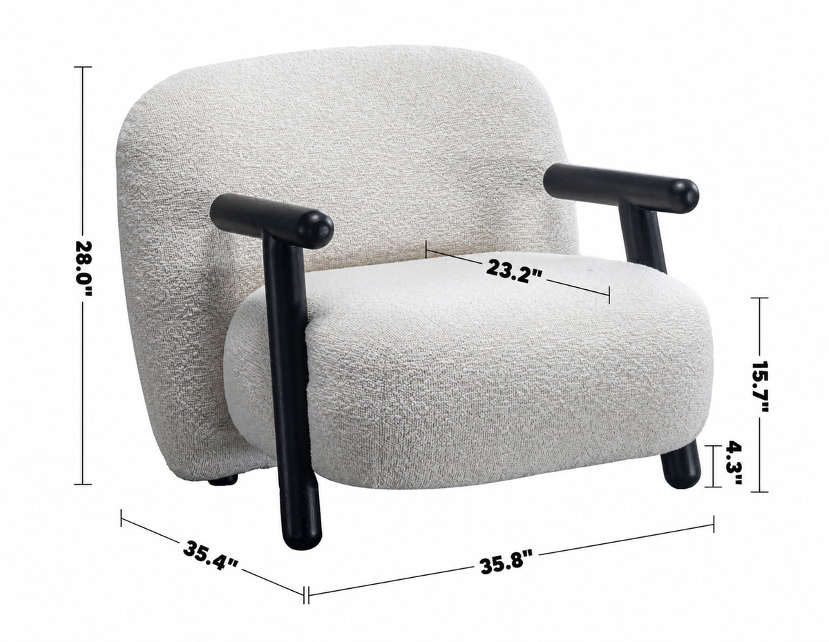 Cream Boucle Fabric 1 Seater Sofa With Armrest MALT Size Chart