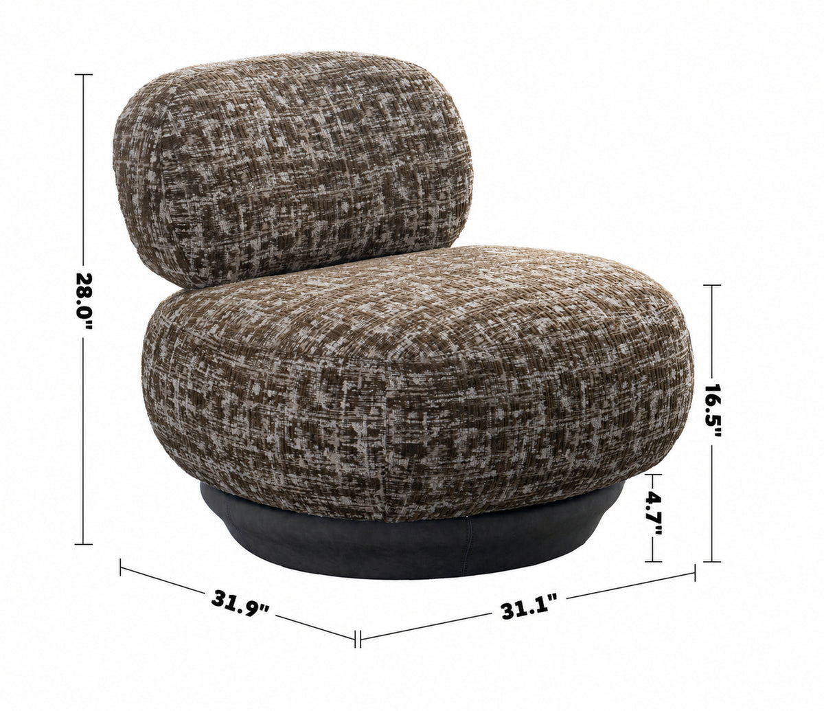 Cream Mixed Weave Fabric Revolving 1 Seater Sofa BIXY Size Chart