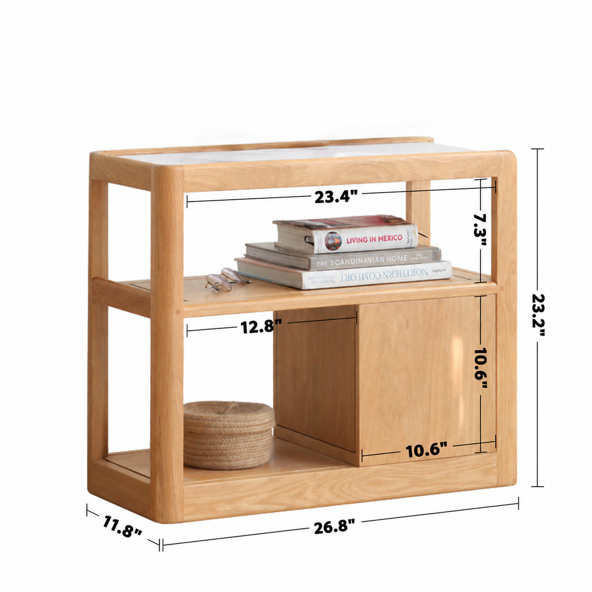 Scandinavian Oak Wood Sintered Stone Wheeled Trolley Side Table LIVA Size Chart