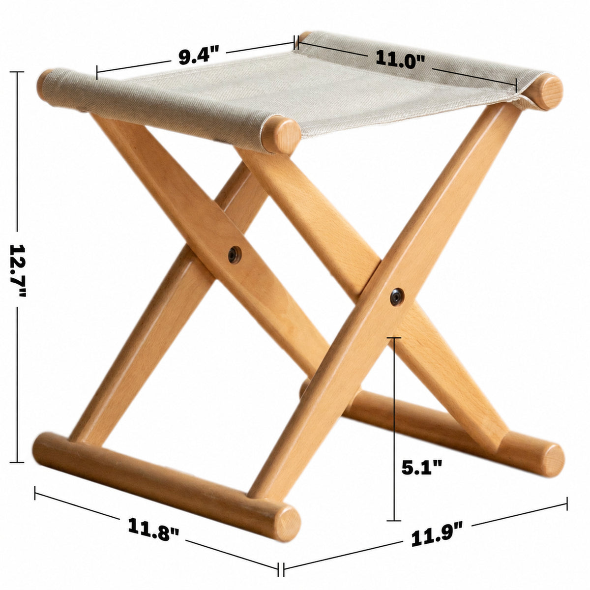 Scandinavian Beech Wood Canvas Folding Stool KAYA Size Chart
