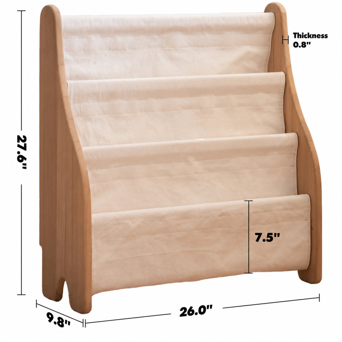Scandinavian Poplar Wood Kids Bookshelf 4 Layers LUNA Size Chart