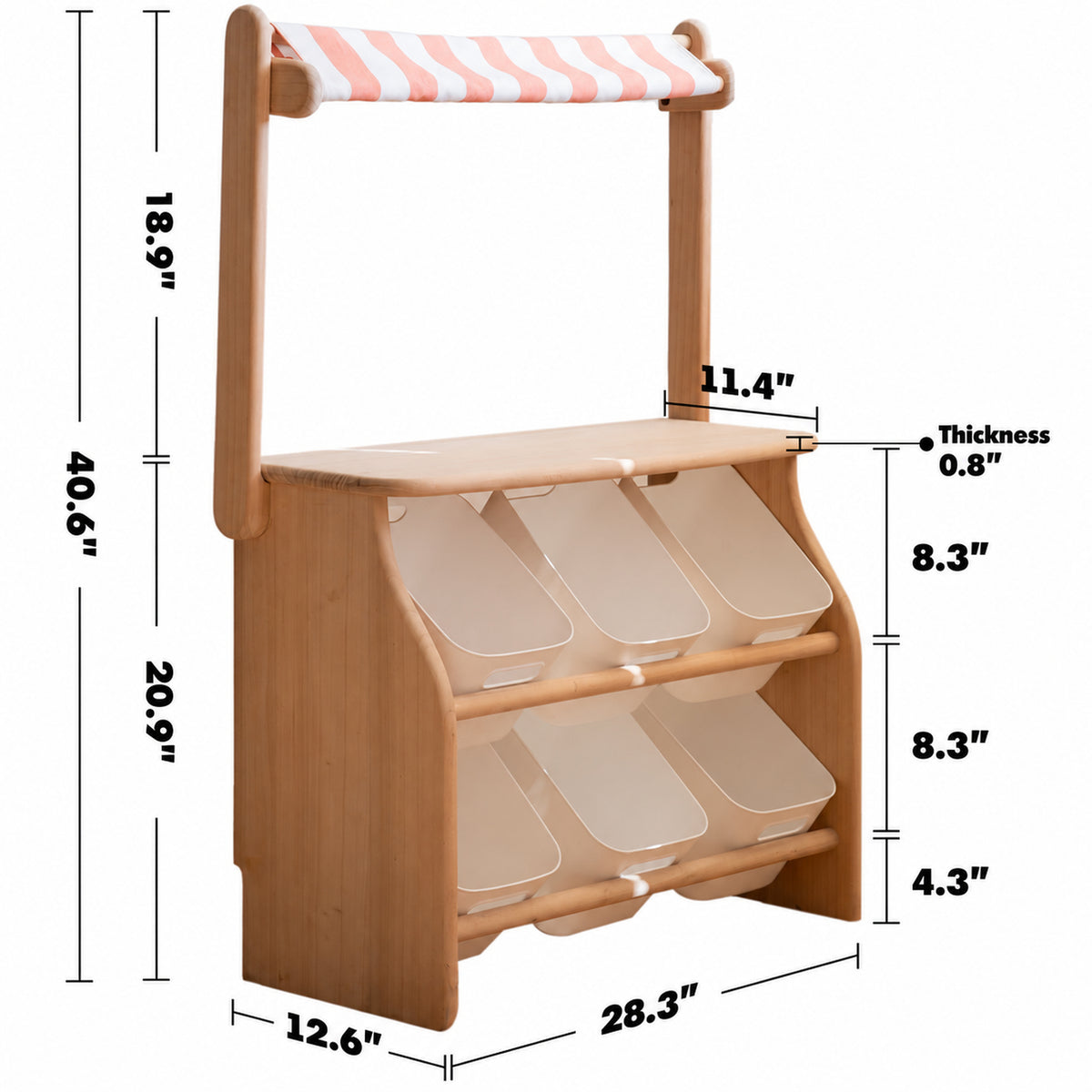 Scandinavian Poplar Wood Kids Cabinet LUNA Size Chart