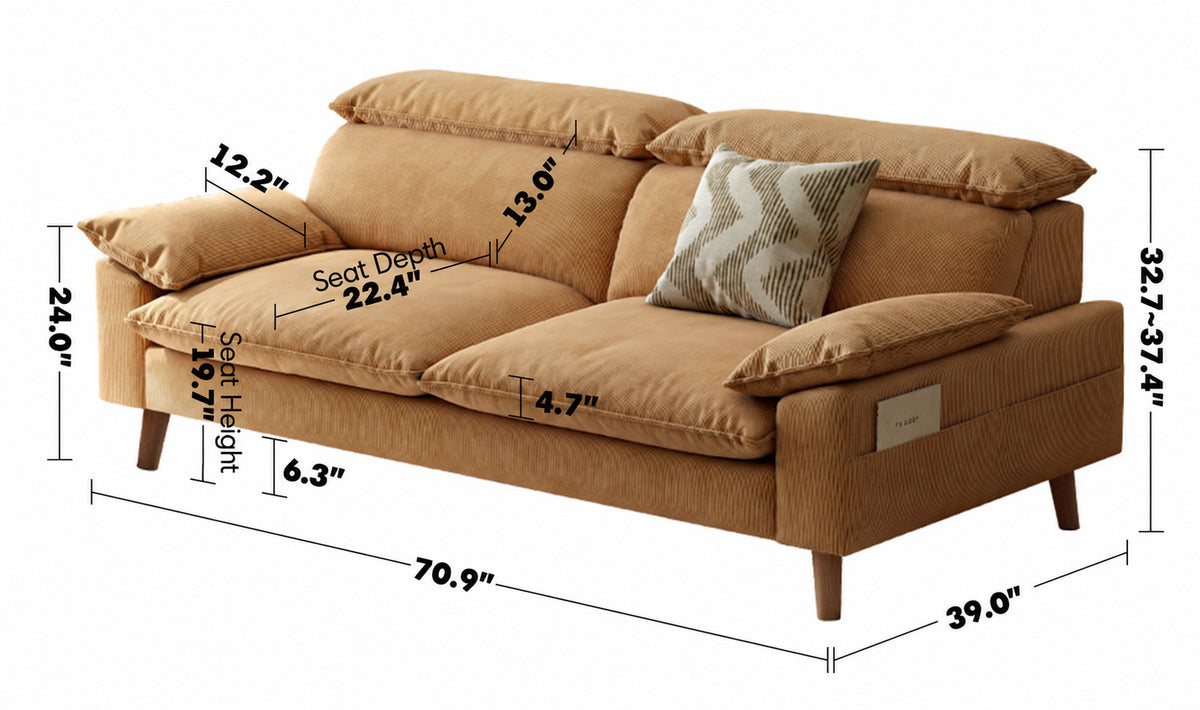 Scandinavian Corduroy Velvet Fabric 2 Seater Sofa CORDY Size Chart