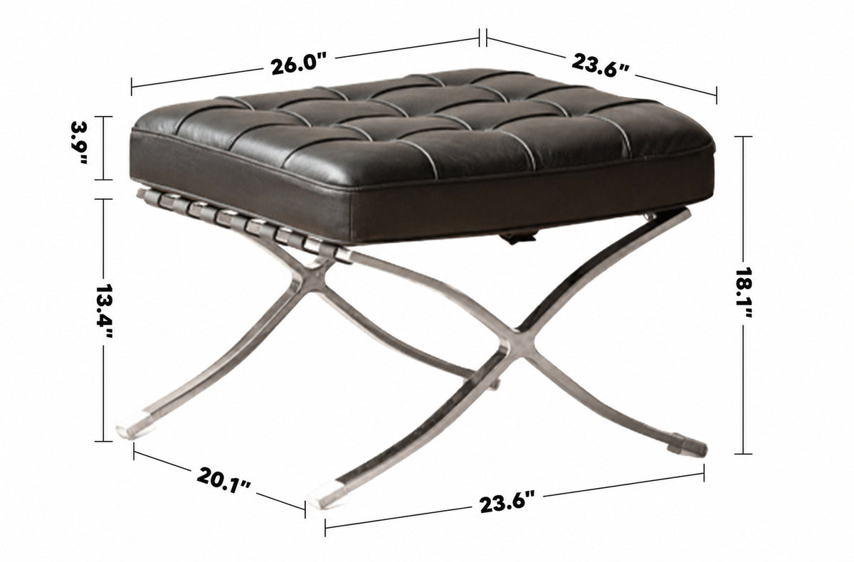 Bauhaus Genuine Leather Ottoman BARCELONA Size Chart