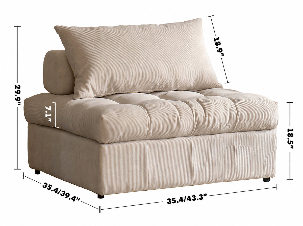 Modern Corduroy Velvet Fabric Modular Armless 1 Seater Sofa FLEXA Size Chart