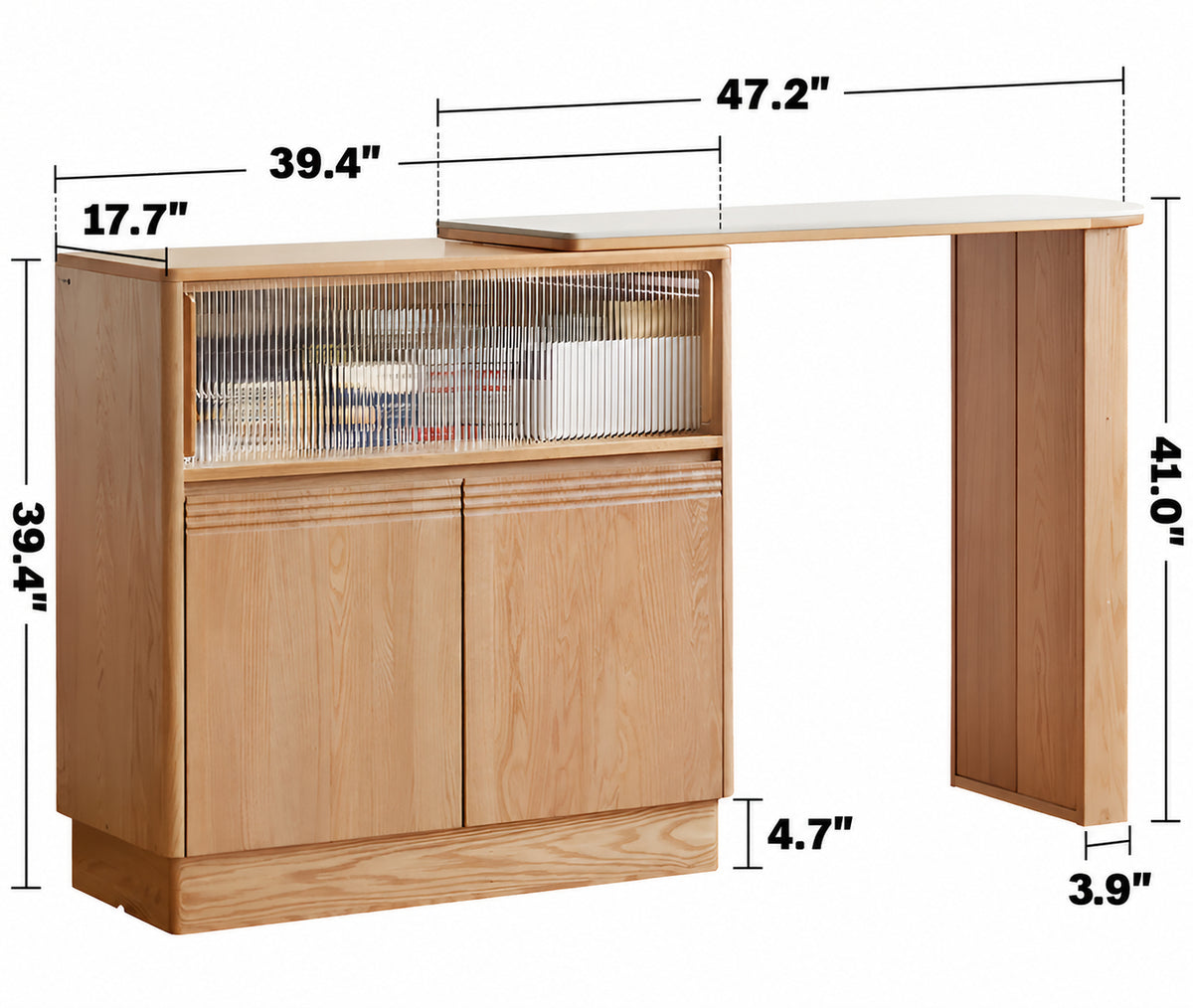 Scandinavian Oak Wood Extendable Storage Bar Table EXPANDI Size Chart