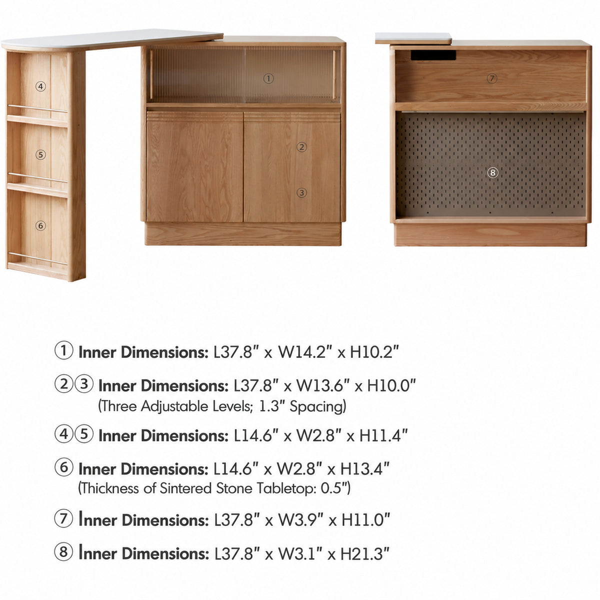 Scandinavian Oak Wood Extendable Storage Bar Table EXPANDI Size Chart_2