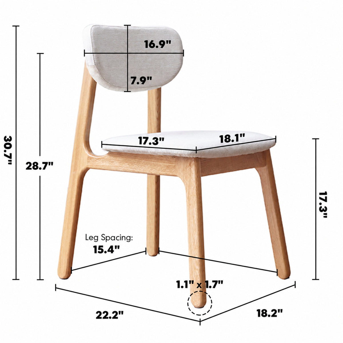 Scandinavian Oak Wood Mixed Weave Fabric Cover Removable Dining Chair NEST Size Chart