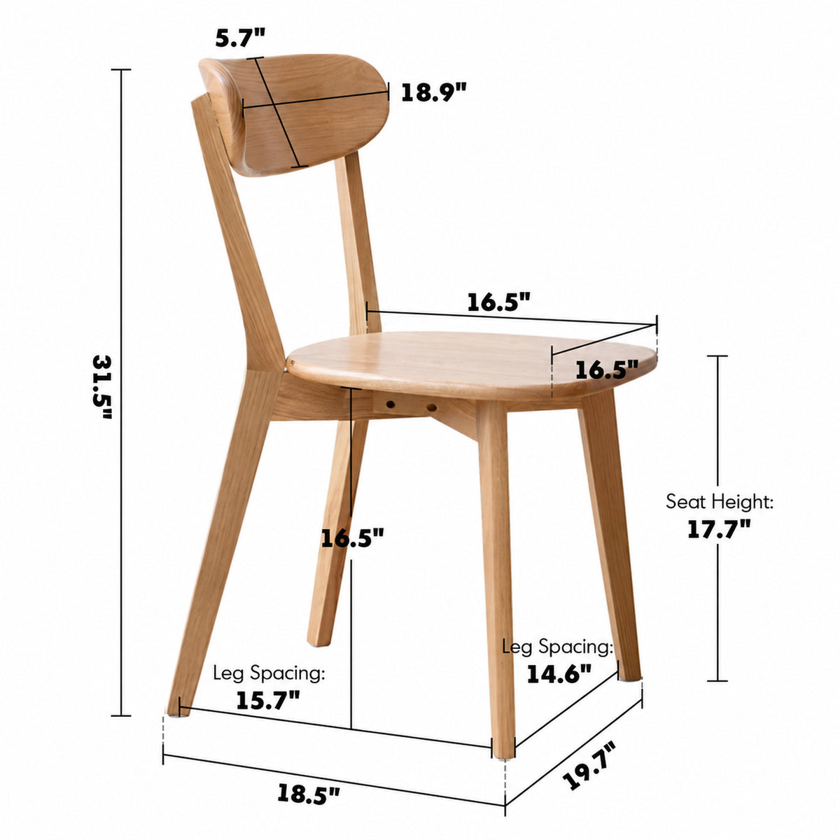 Scandinavian Oak Wood Dining Chair ELM Size Chart