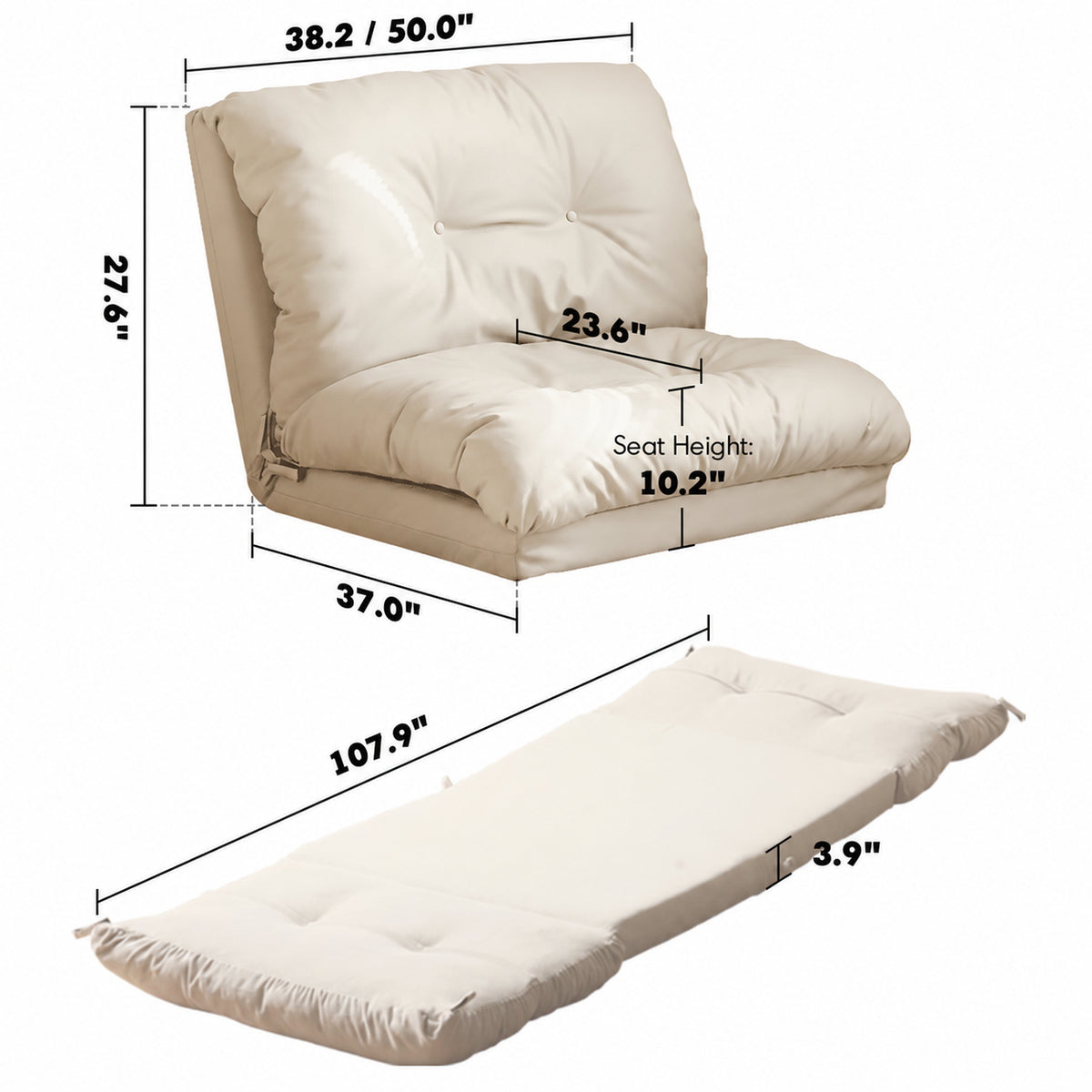 Modern Corduroy Velvet Fabric 1 Seater Tatami Sofa Bed LUXE Size Chart