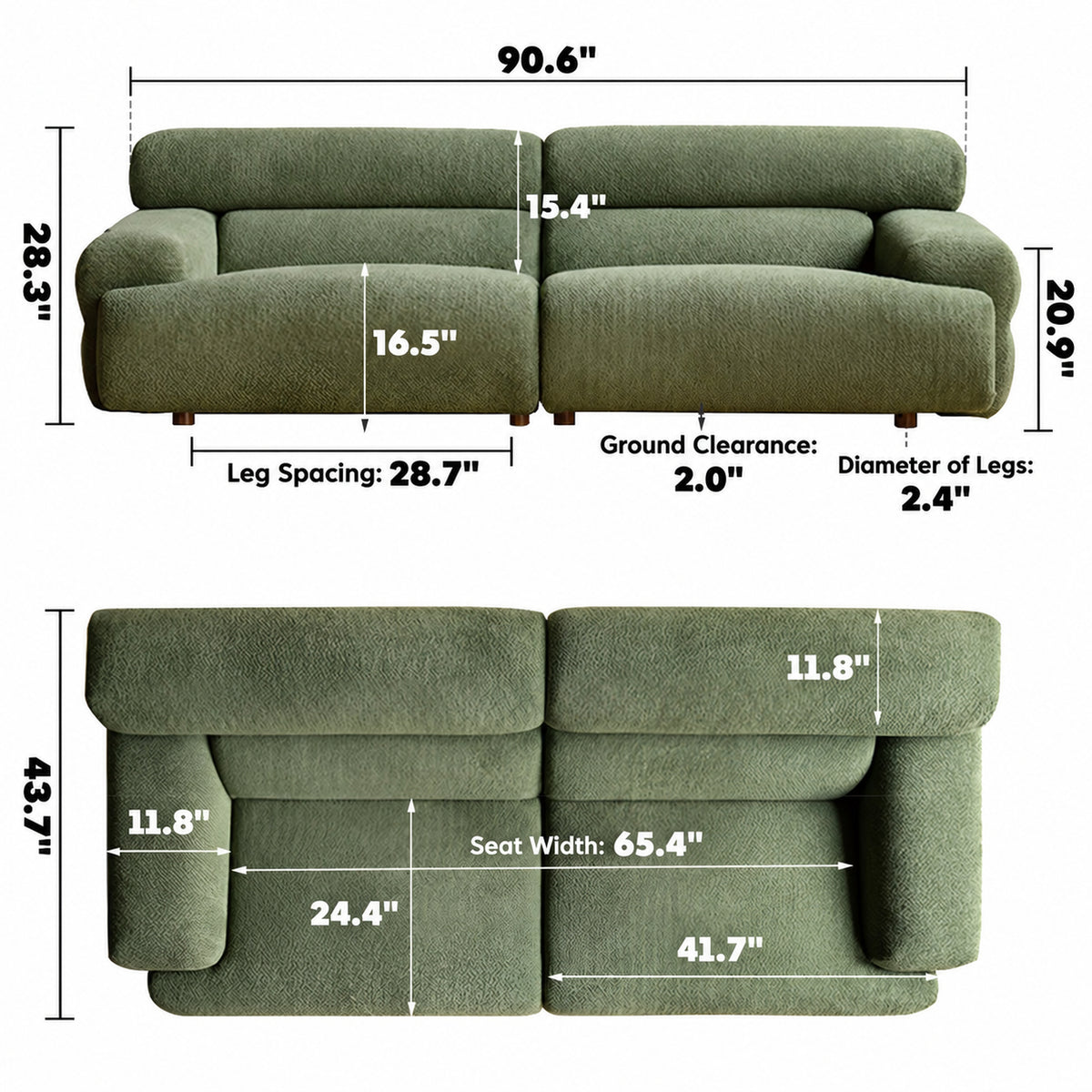 Modern Boucle Fabric 3 Seater Sofa SLEEPO Size Chart_2