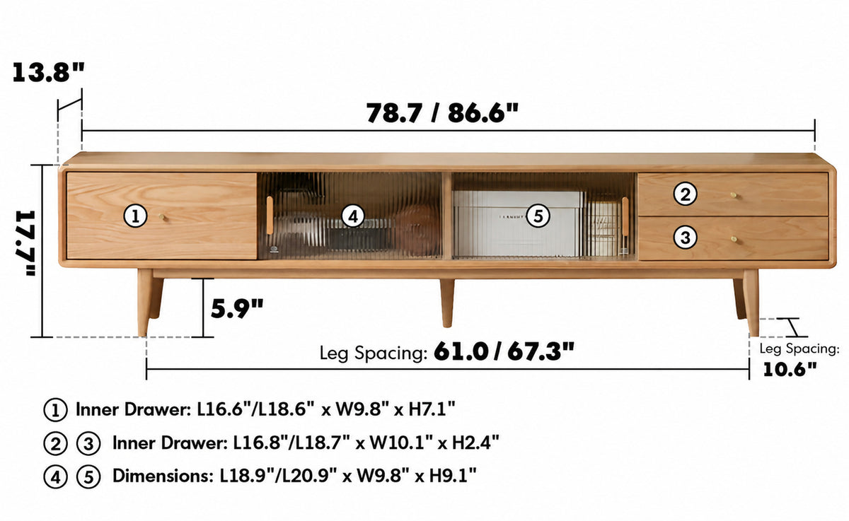 Scandinavian Oak Wood Moru Glass TV Console VISTA Size Chart_2