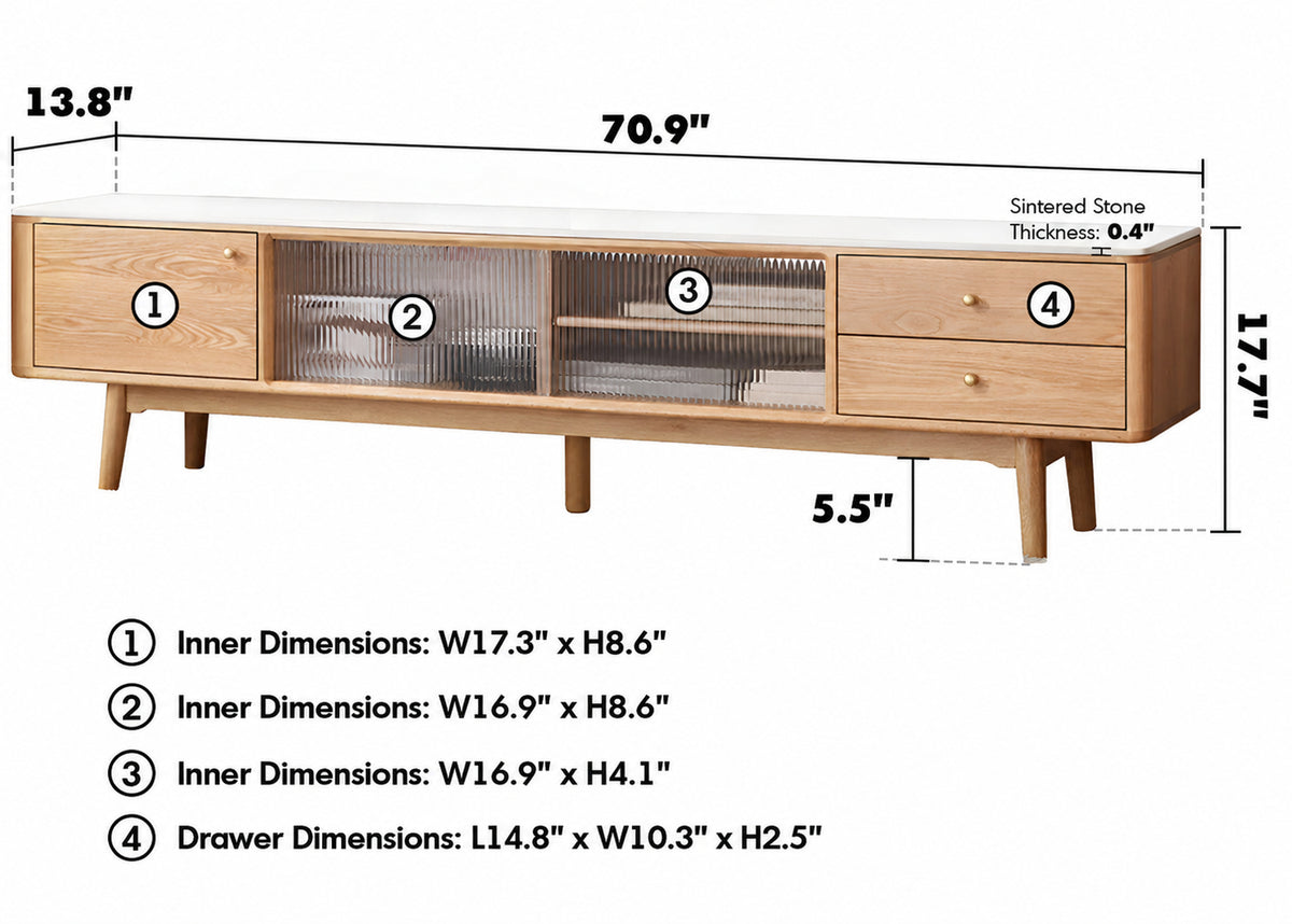 Scandinavian Oak Wood Sintered Stone TV Console BEAM Size Chart