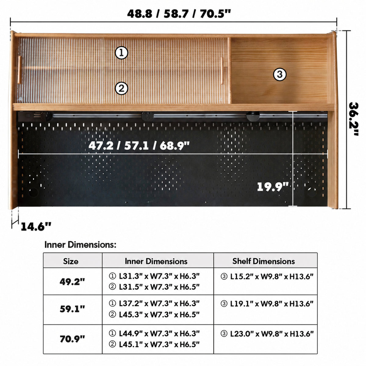 Scandinavian Oak Wood Sintered Stone Storage Side Cabinet BEAM Size Chart