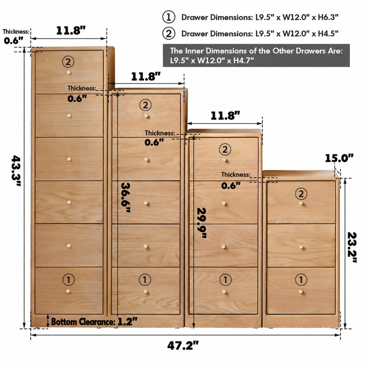 Scandinavian Oak Wood Chest Of Drawers STACK Size Chart
