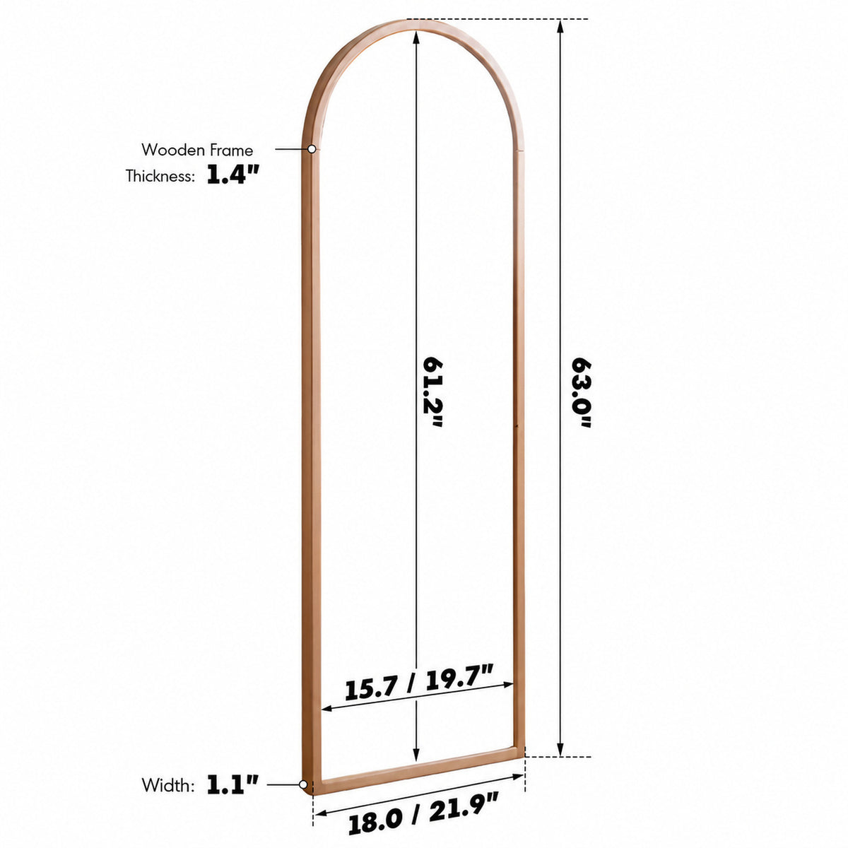 Scandinavian Beech Wood Wall Hanging Dressing Mirror GLIMMER Size Chart