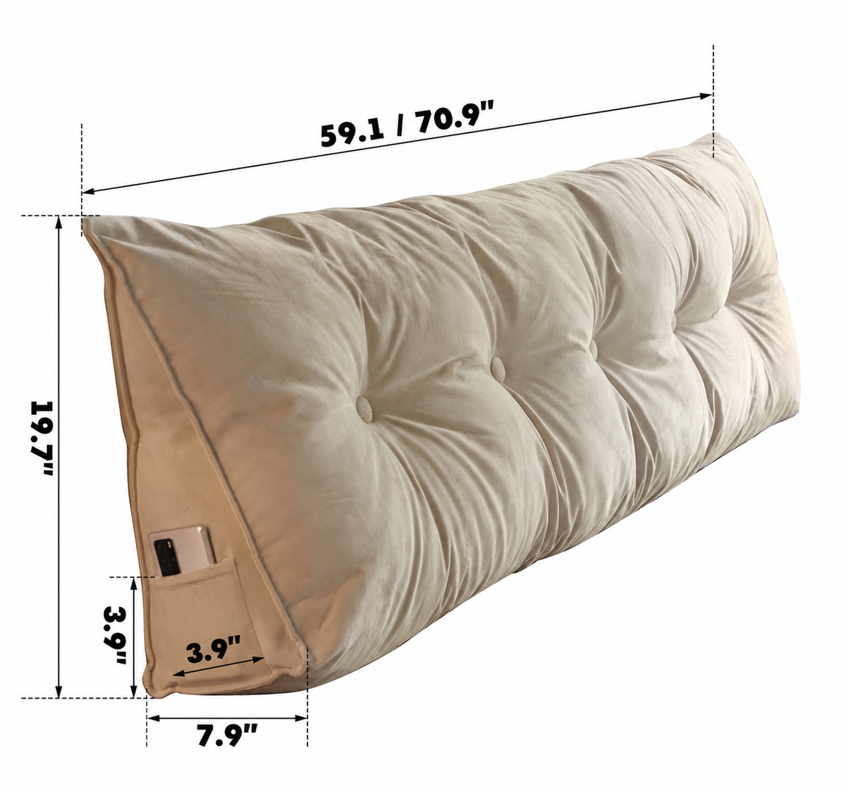Modern Velvet Fabric Triangle Bed Rest Pillow SNUG Size Chart