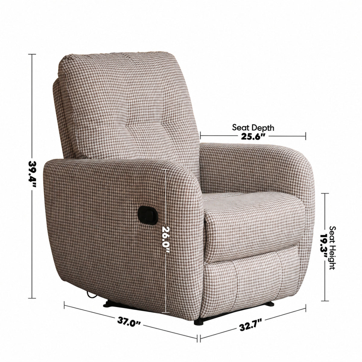 Cream Cotton Fabric Recliner 1 Seater Sofa LIBERTY Size Chart