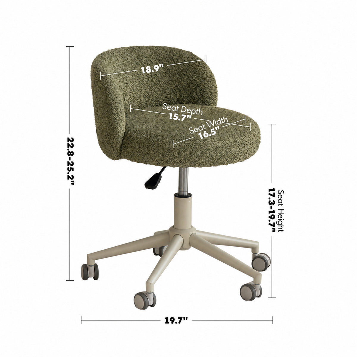Cream Boucle Fabric Office Chair INS Size Chart