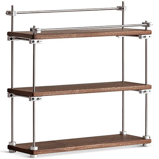 Bauhaus sapele wood stainless steel shelf packer in white background.