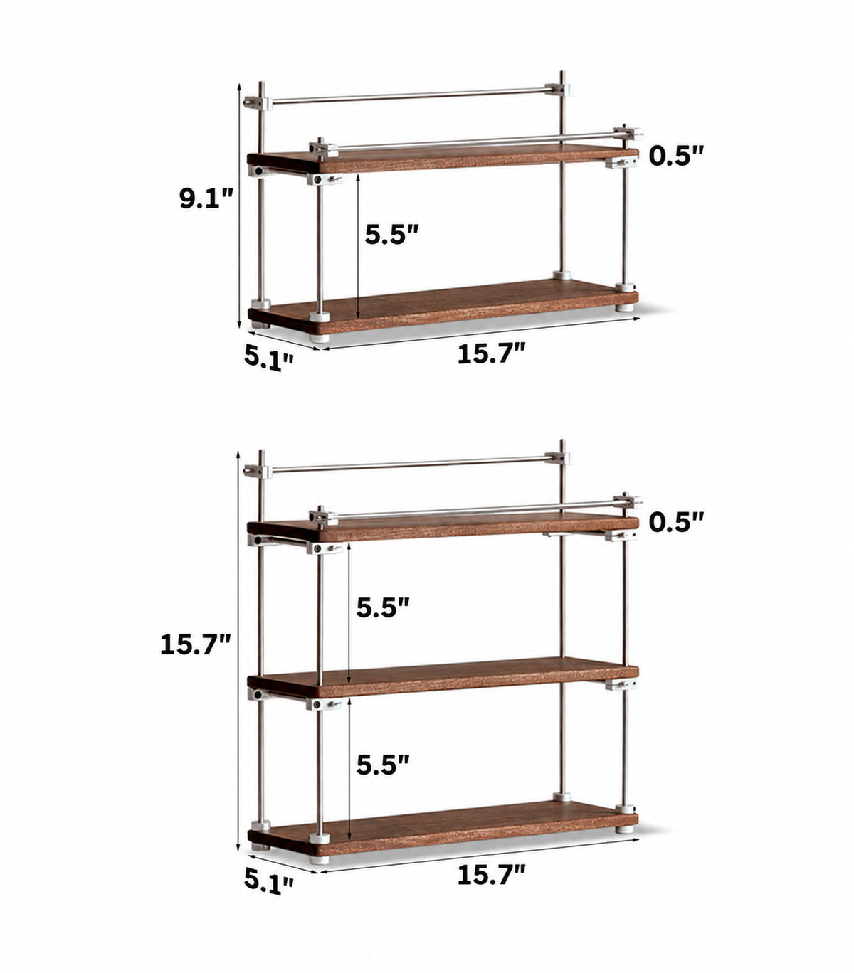 Bauhaus Sapele Wood Stainless Steel Shelf PACKER Size Chart
